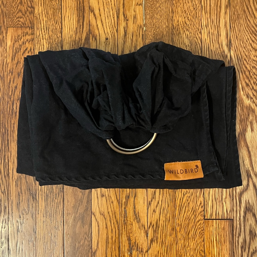 WildBird Black Ring Sling with Brown Leather Logo Patch